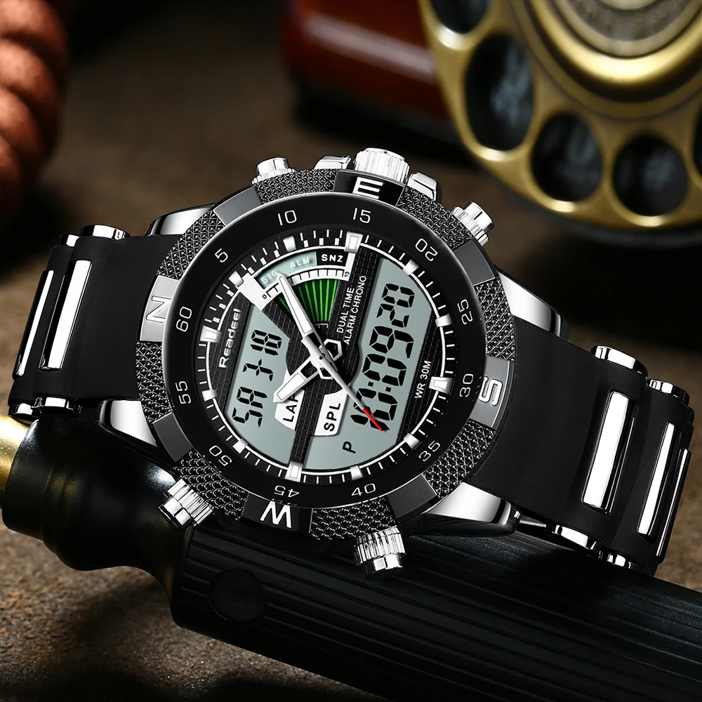 Часы мужские кварцевые Светодиодные брендовые роскошные Цифровые армейские