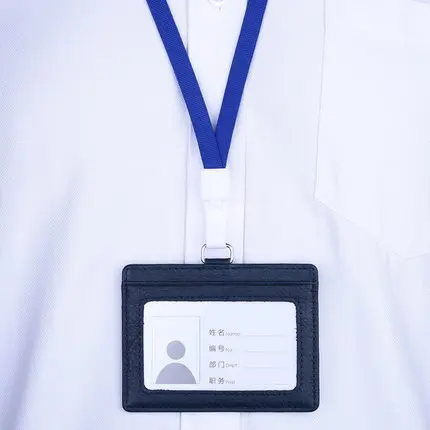 Коровьей материал работы держатель для карт ID держатель для карт имя тега персонал Бизнес знак держатель выставка Работа карты Поддержка для пользовательских - Цвет: Navy blue Horizontal