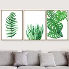 Настенная картина с изображением зеленых листьев банана, кленового листа, скандинавские постеры и принты растений, настенные картины для декора гостиной