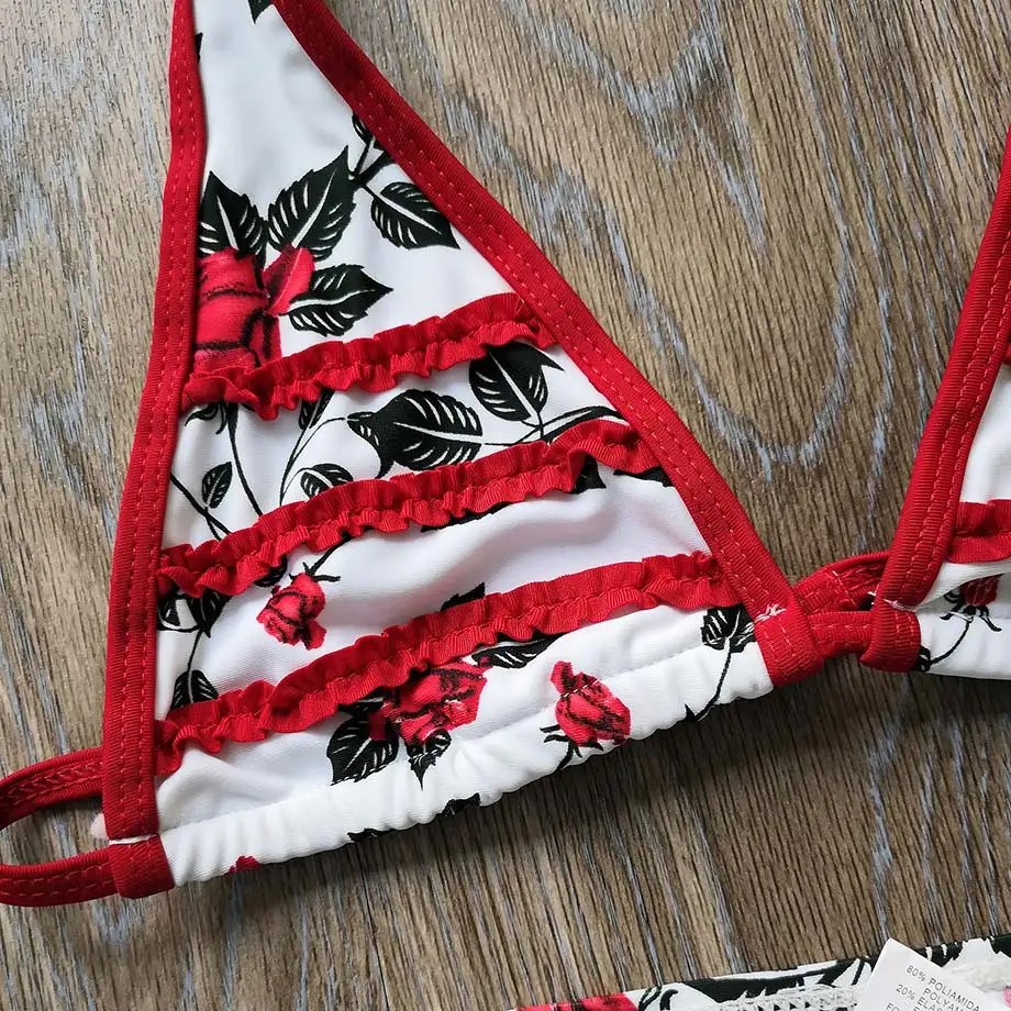 Женский купальник с цветочным рисунком комплект бикини для девочек-подростков