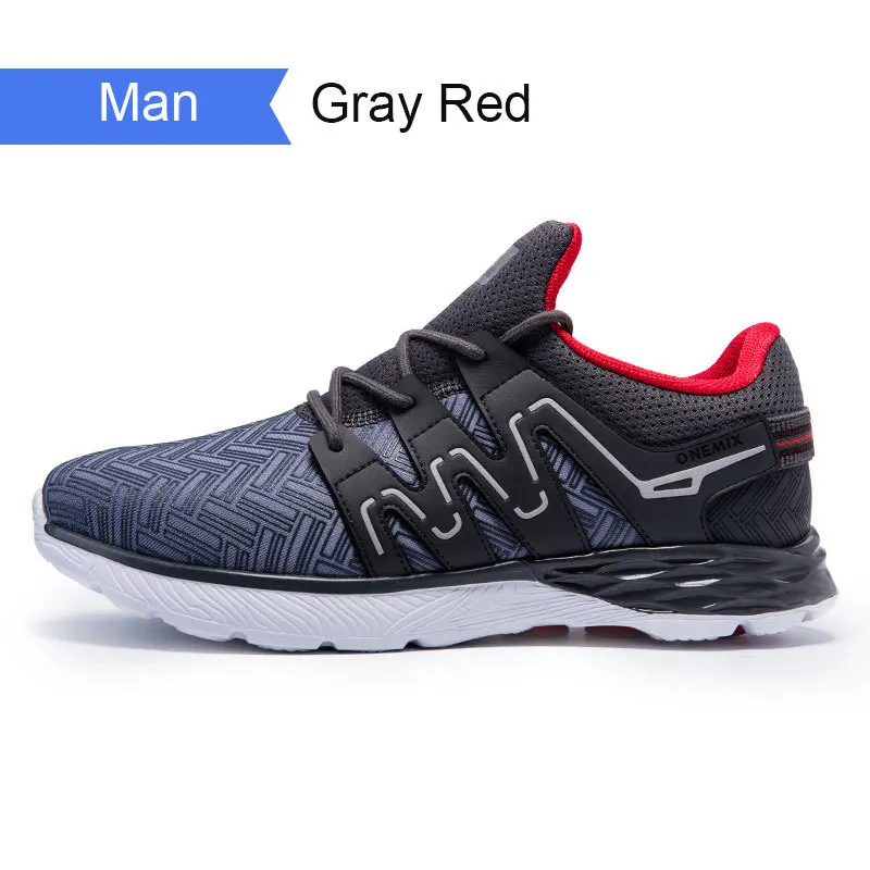 Gray Red ONEMIX Обувь мужские кроссовки летние кроссовки Zapatillas Deportivas Hombre дышащие кроссовки повседневные спортивные кроссовки Sapato Masculino кросовки обувь мужская обувь кеды туфли мужские зимние Кроссовки ботинк - Цвет: Gray Red