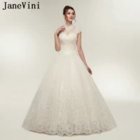 janevini luxury high neck crystal wedding dresses princess lace appliques beaded open back tulle mariage plus size bridal gowns