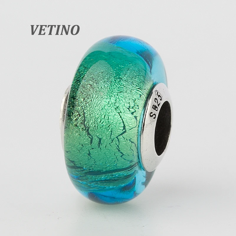Озеро голубое золото фольга муранское стекло бусины 925 Серебро Core Lampwork Fit