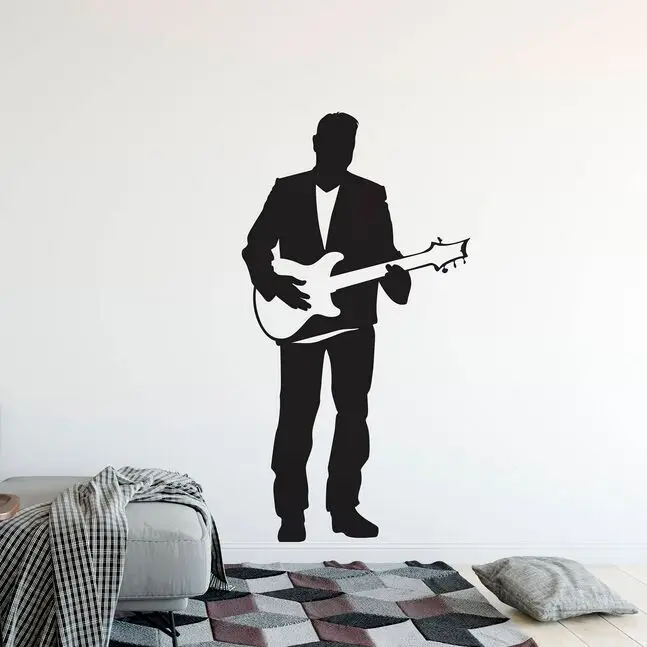

Electric Guitar Wall Sticker Singer Man with Guitar Vinyl Wall Decal Home Music Club Decoration Guitar Singer Wall Poster AY1638