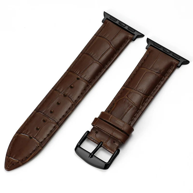Black-Brown Carouse Watch Accessories Calf Genuine Leather Strap For Apple Watch Band 42mm 38mm Series 4/3/2/1 iWatch 44mm 40mm Watchband - Цвет ремешка: Black-Brown