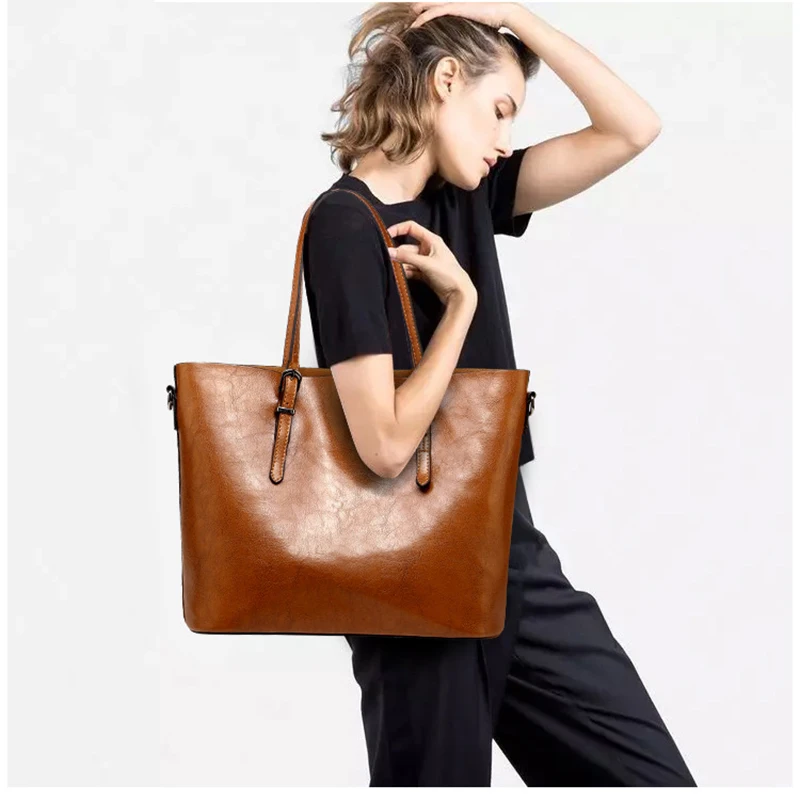 Роскошные дизайнерские женские сумки на плечо кожаные вместительные из масляной