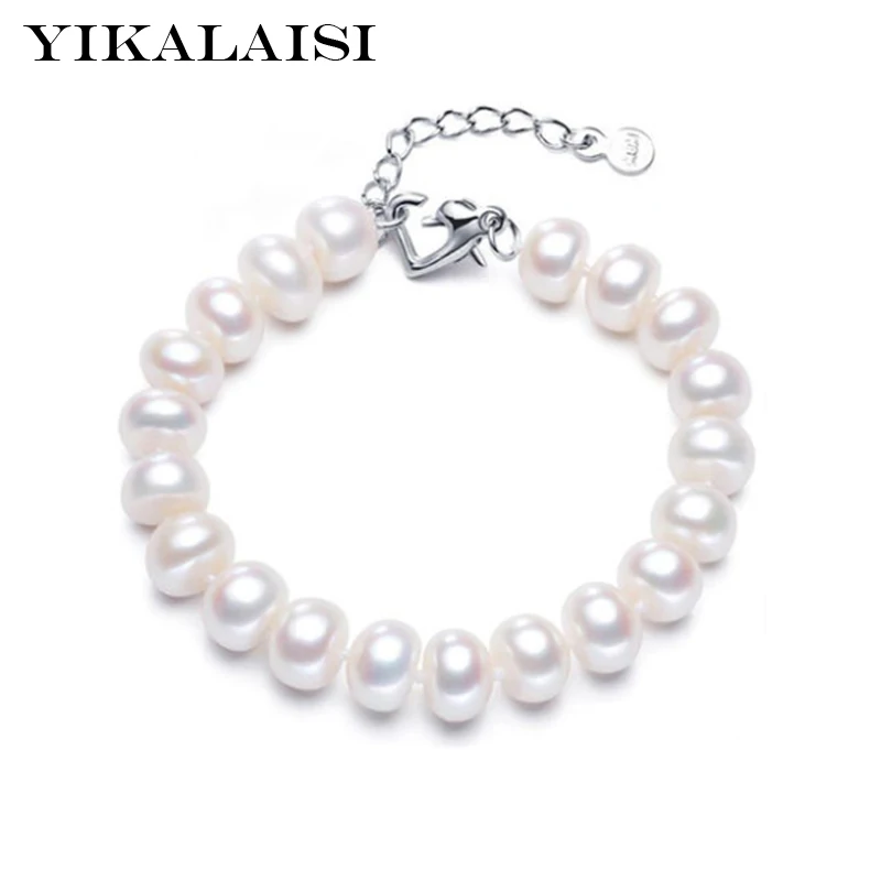 

YIKALAISI 925 sterling silver jewelry100% real Natural Pearl jewelry Bracelet with For Women 8-9-10-11mm Pearl Best Gifts