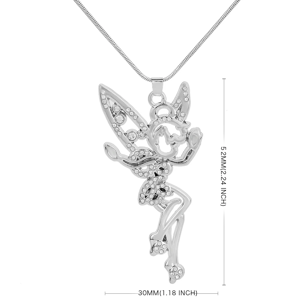 My shape Tinkerbell, сказочный ангел, ювелирные изделия, прозрачные стразы, ожерелье, хрустальные крылья, Посеребренная Подвеска для девочек-подростков и женщин