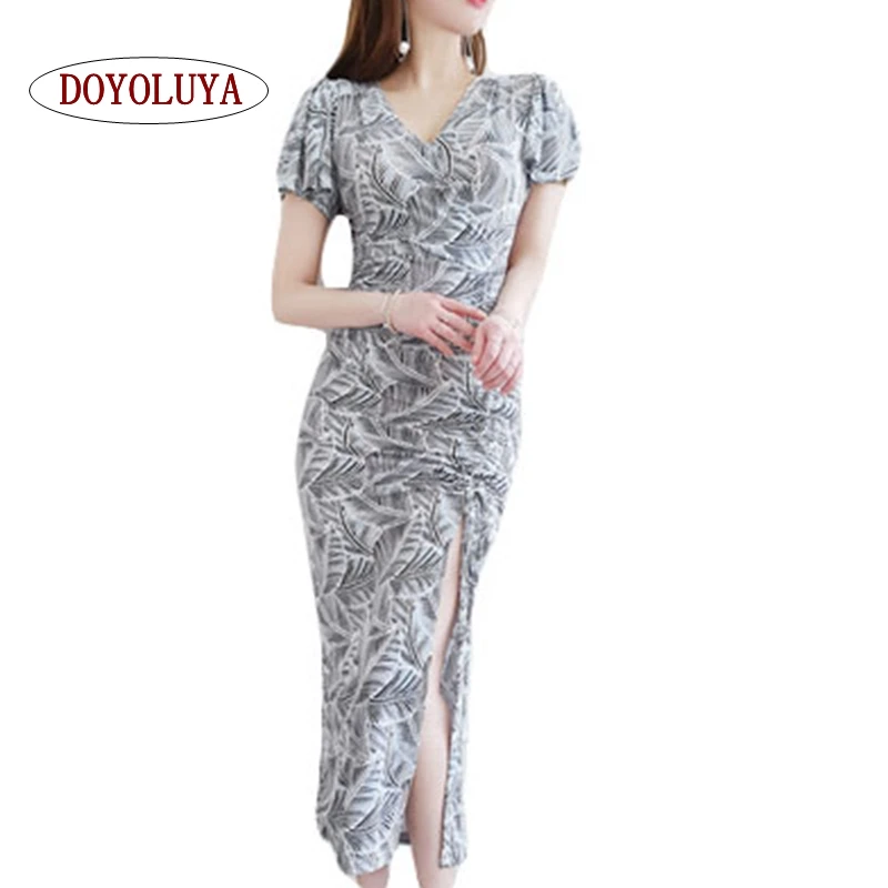 [DOYOLUYA] Boho Макси длинное сексуальное платье Для женщин Цветочный принт разрез