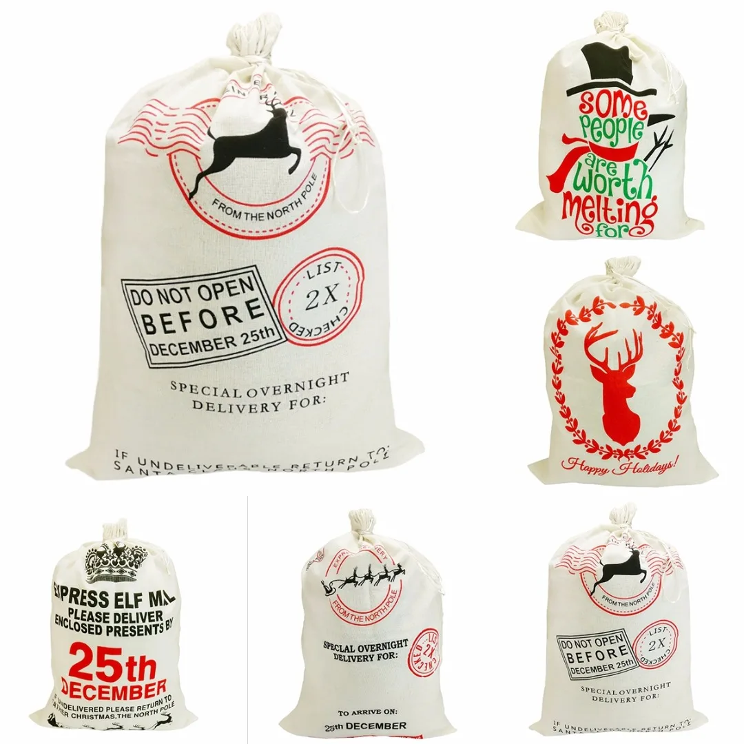 

2018 Newest 2018 Newest Christmas Gift Bags Drawstring Canvas Santa Sack Reindeer Organic Storage Bag