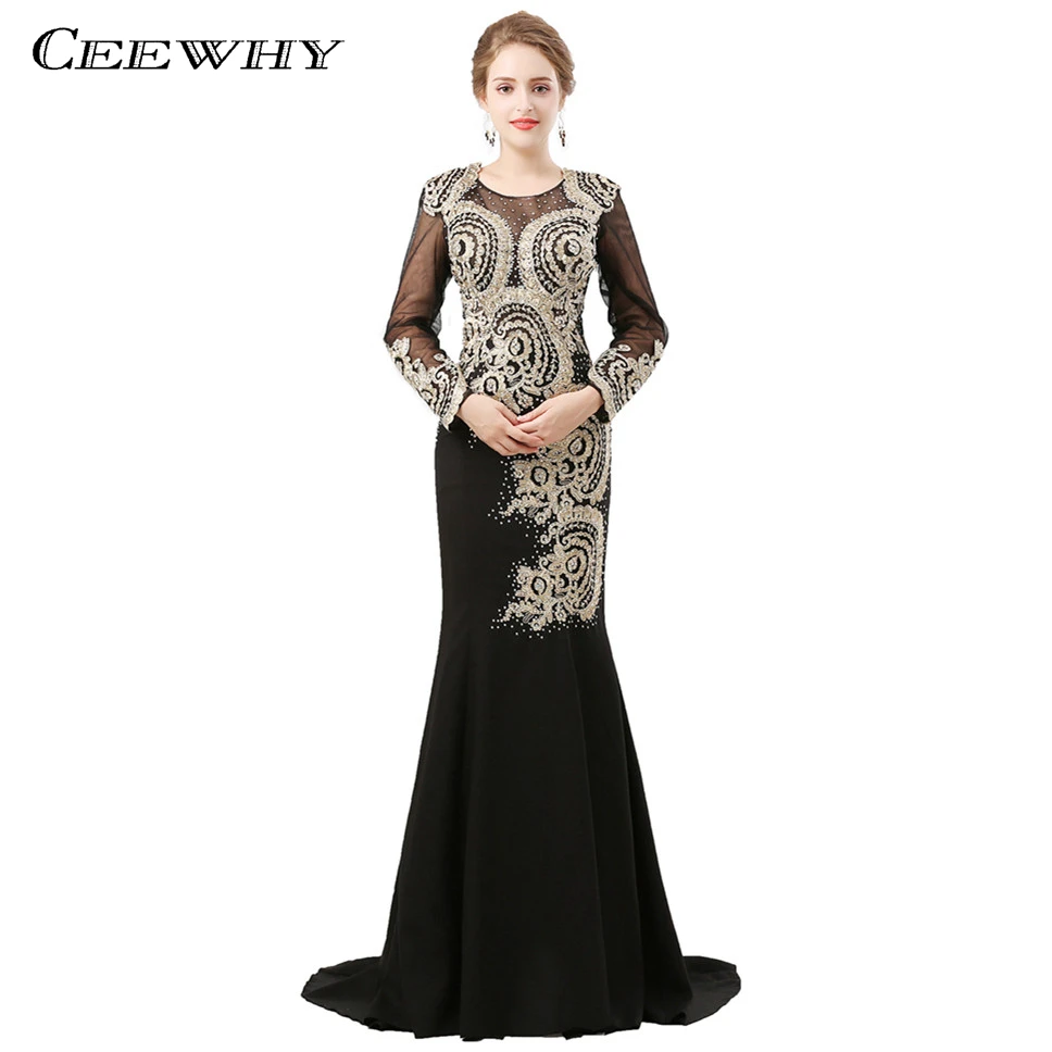 CEEWHY Robe de Soiree Longue 2018 Кафтан Дубай Черное вечернее платье Русалочки с длинным