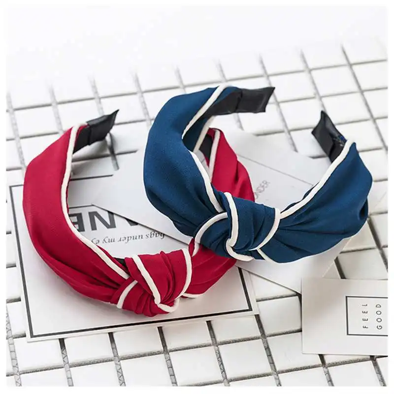 

Обруч для волос тканевый в корейском стиле, украшение для волос с двумя звеньями, цветная лента для волос