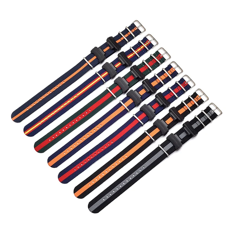 

Nylon Watch Strap Wholesale 8 Color Heavy Duty Striped Watch Band For Top adjustable outdoor tool Rainbow Nylon Replacement