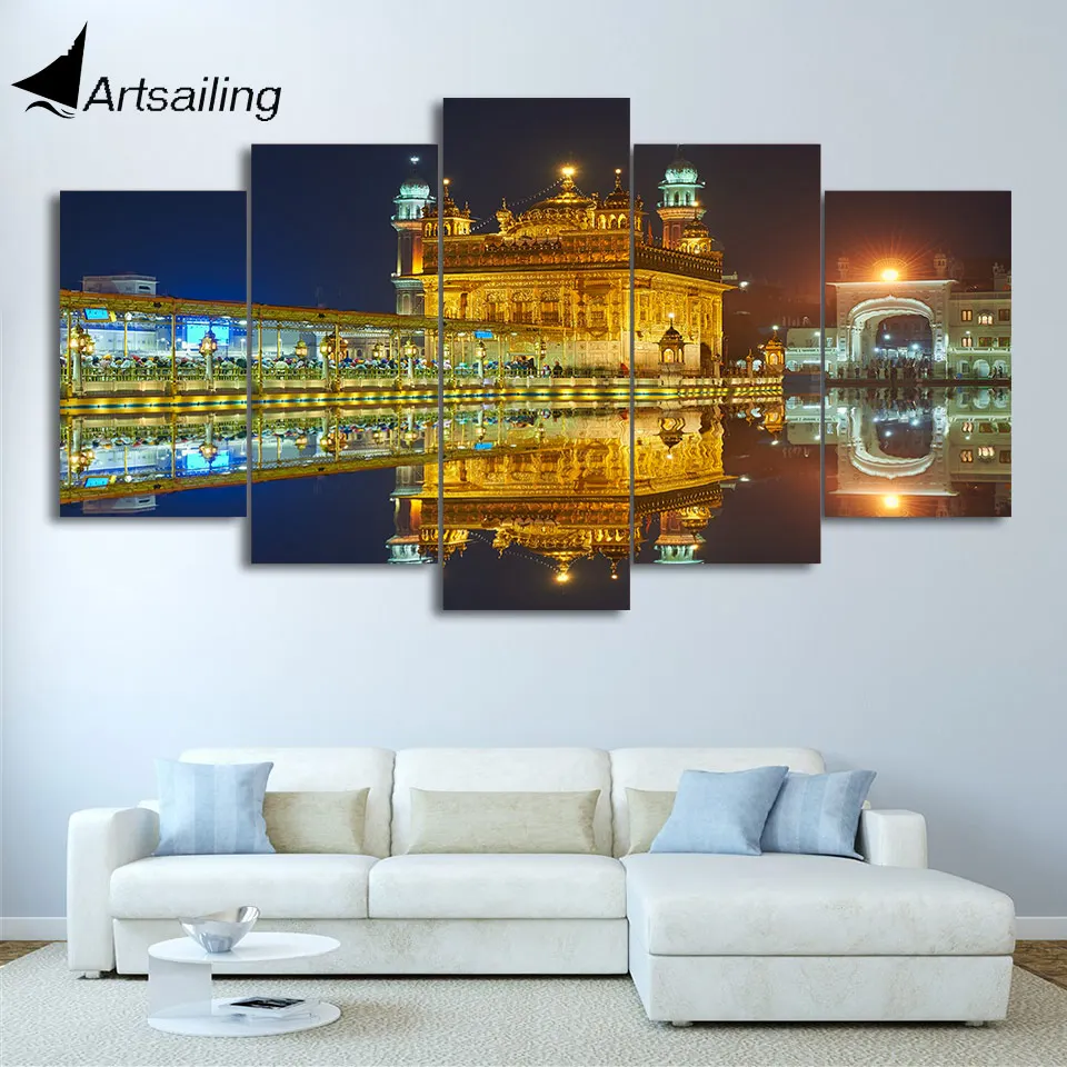 5 шт. HD Печать Amritsar ночной вид сикх храм Холст Картина стена искусственная рамка