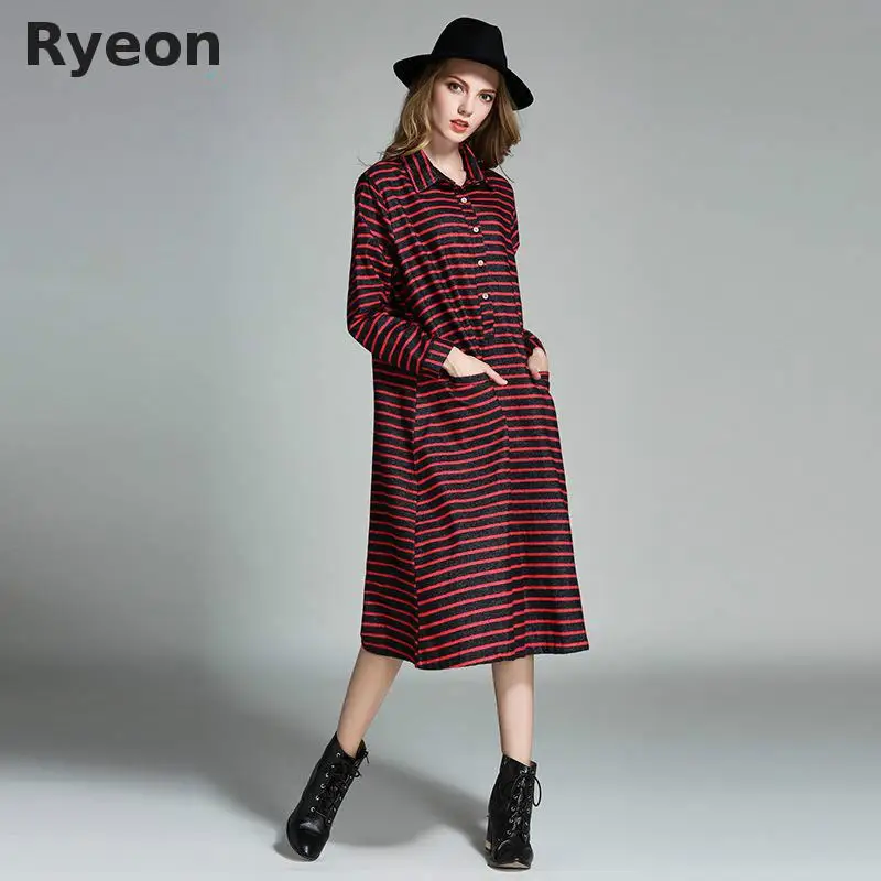 Ryeon 2017 Весной Новый Полосой Беременных Платья Повседневная A-Line Полосатый