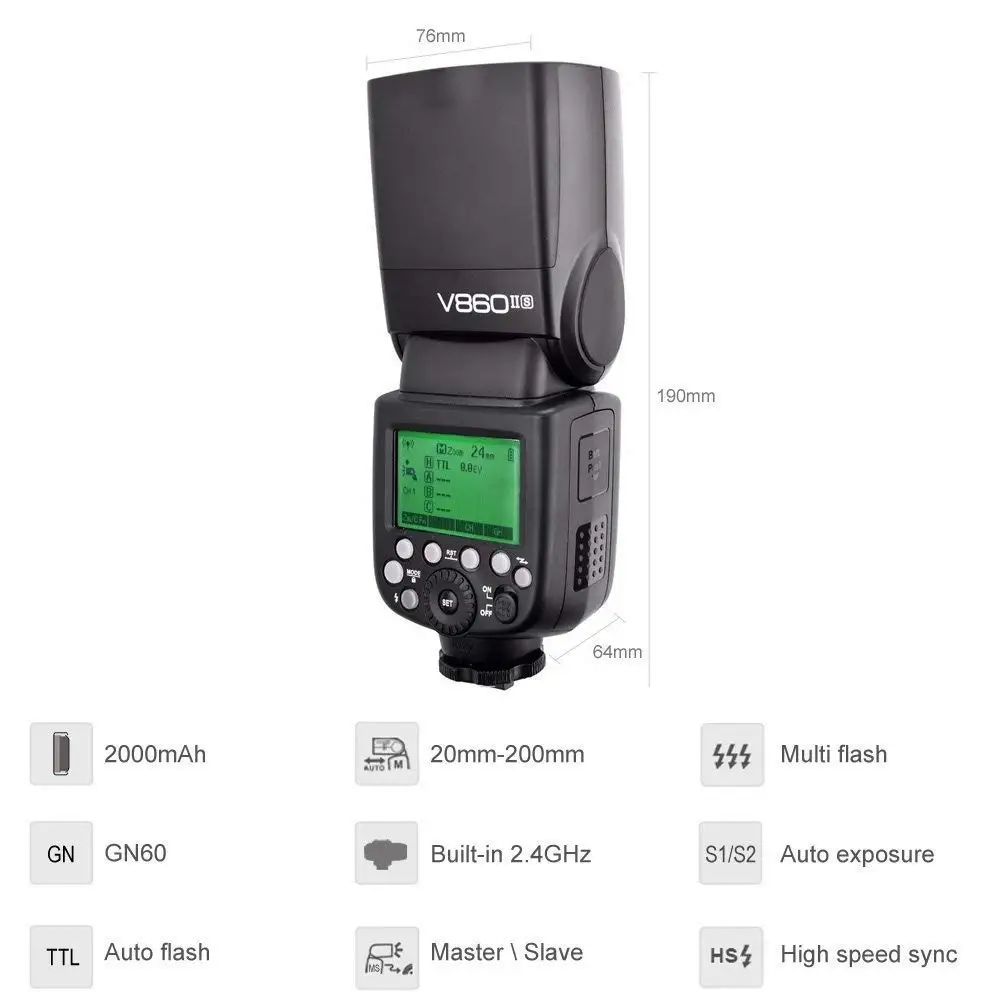 Фотовспышка Godox для фотоаппаратов Sony V860II-S HVL-F60M A7 A7R A7S A7II A7RII A58 A99 A6000 A6300 |