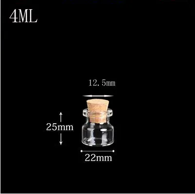 

50pcs 22*25mm Glass Cork drift wishing Bottle Mini 4ml Empty Vial Cosmetic Sample Container Refillable Jars Stopper test tube