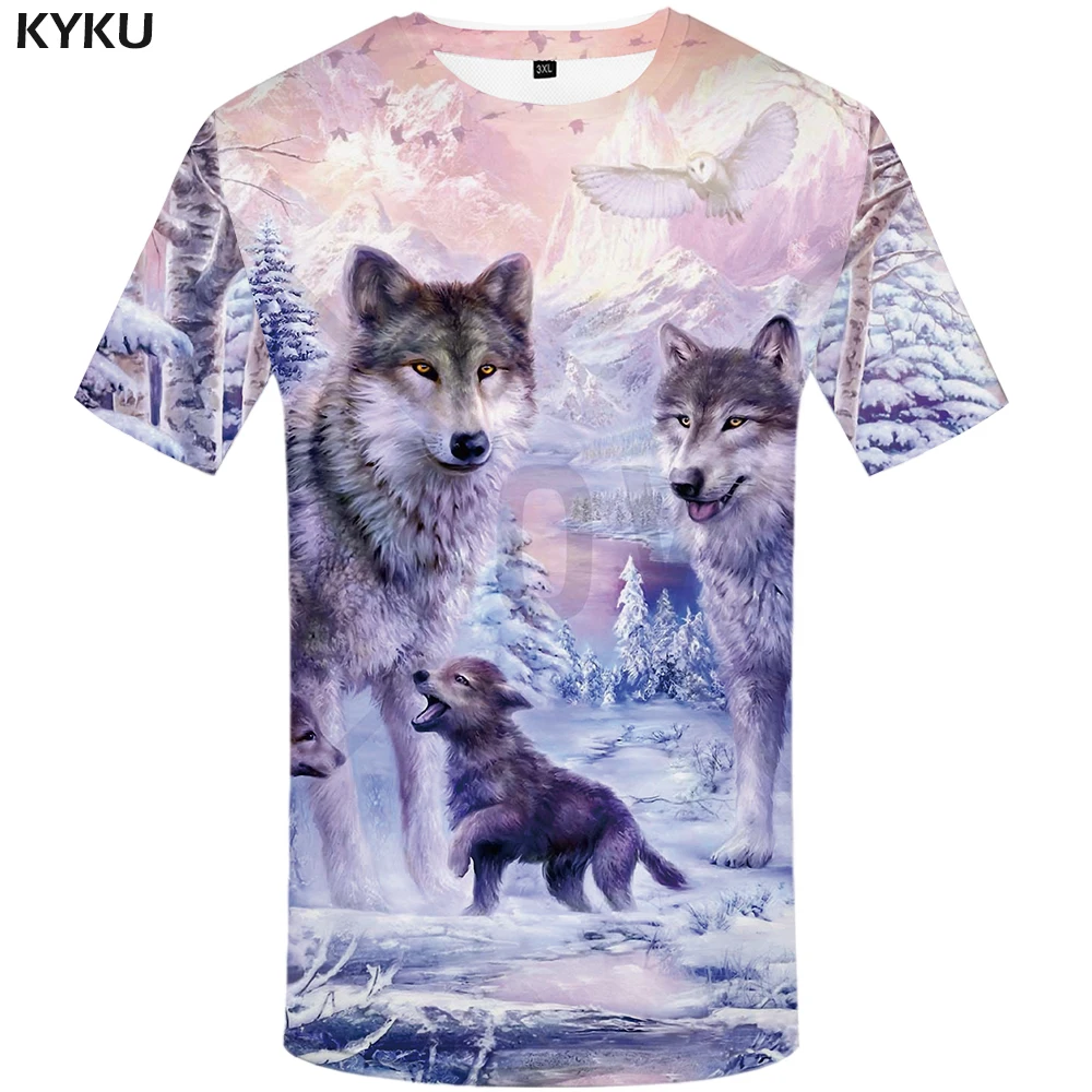 Мужская футболка с 3D принтом KYKU летняя волка и джунглей 2018|t-shirt men funny|t-shirt brand ment-shirt
