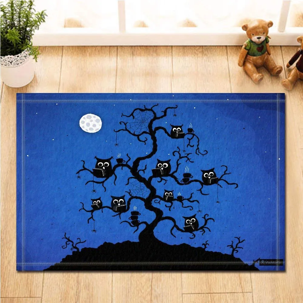 Hoween декор совы сидят на ветках против фу Луна синий фон коврики для ванной