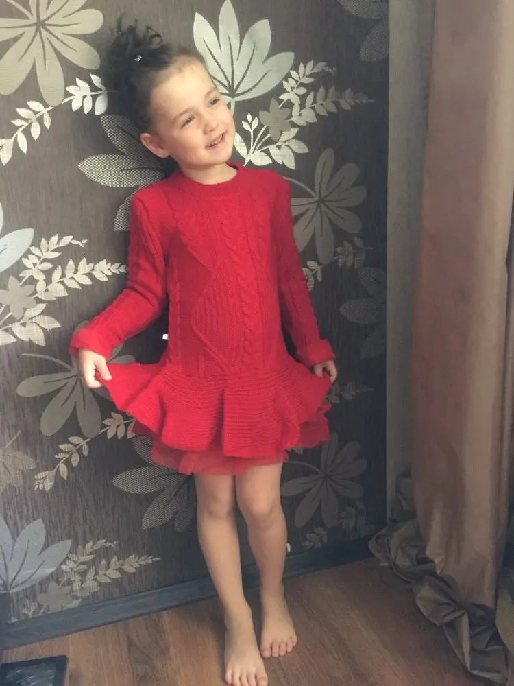 Плотное теплое платье для девочек рождественское свадебное праздничное вязаное