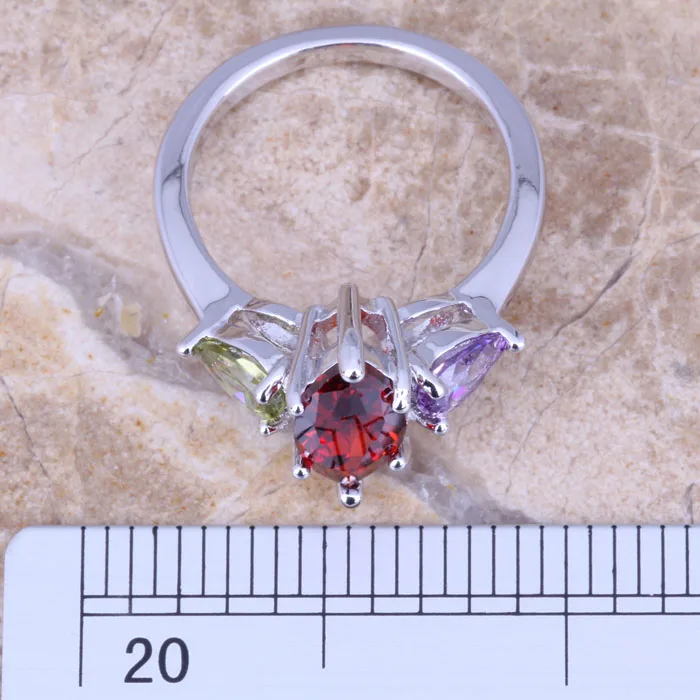 Великолепный гранат фианит Peridot посеребренное женское кольцо Размер 6/7/8/9 R0872 |