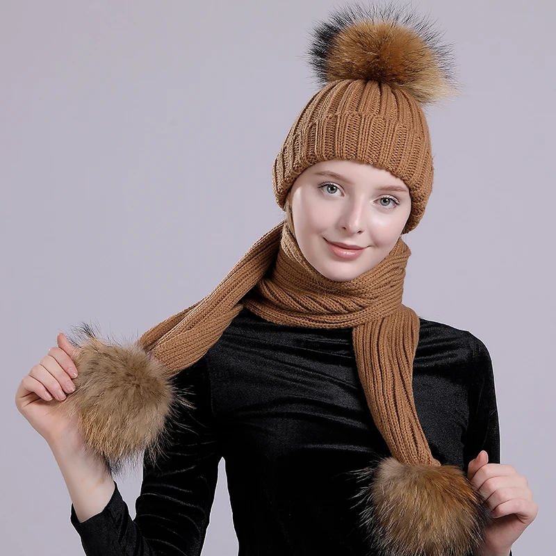 IOTTG зимние женские вязаные шапки с меховым помпоном шарф модный теплый
