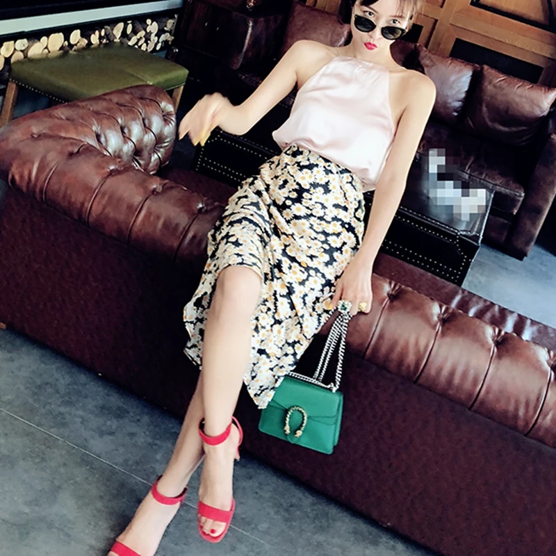 Summer Beach Vintage Elastic High Waist Skirt Leoprad Floral Print Skirts Womens Wild Things New Korean Fashion