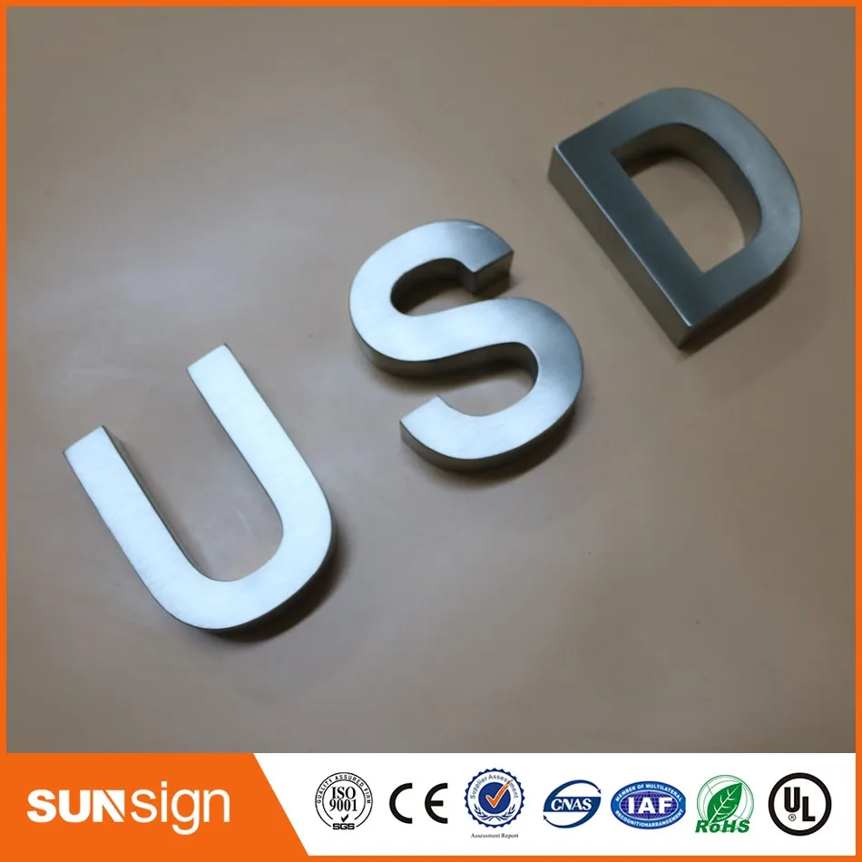 Custom 3d stainless steel sign letter brushed metal letters shop sign