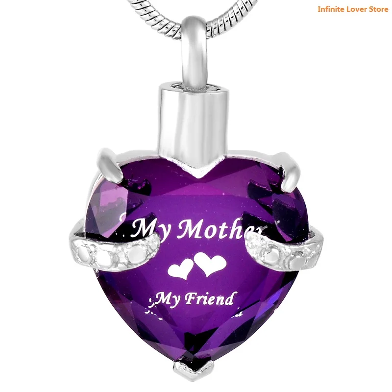 

IJD9790 My Mother Engraved Birthstone Heart Cremation Urn Necklace Memorial Ashes Keepsake Pendant,Wholesale Funeral Jewelry