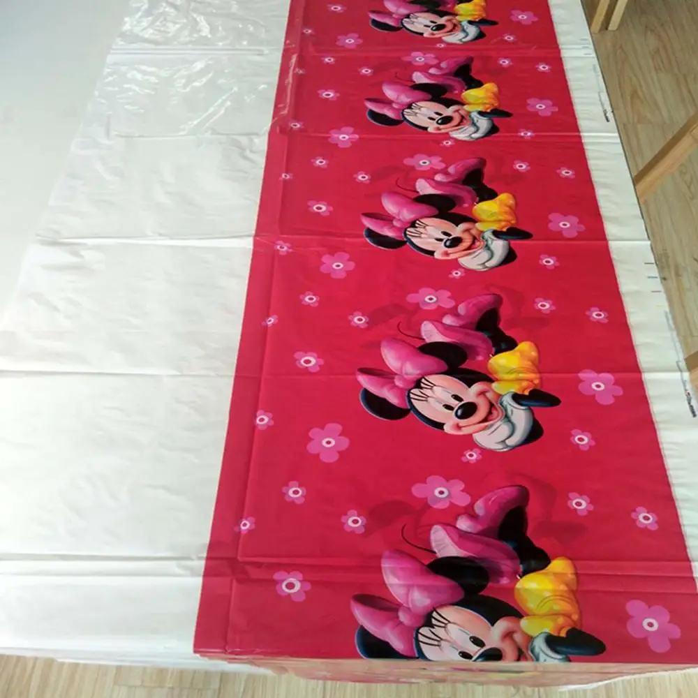 tablecloth1 Минни Маус День Рождения украшения принадлежности Детская посуда скатерть соломинки чашки тарелки баннер сувениры подарки для маленьких девочек розовый - Цвет: tablecloth1