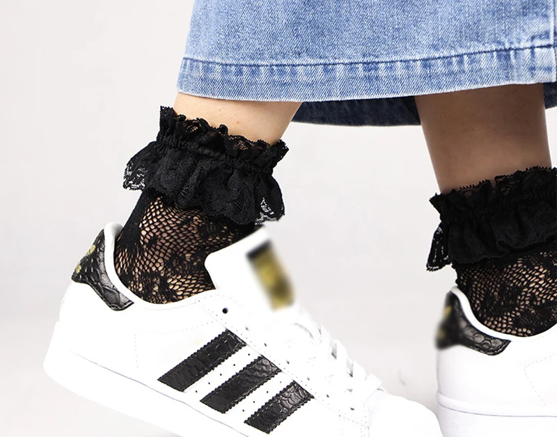 Women Socks Summer Lace Ruffle Soft Pleats Elastic Fishnet Short Sock Ankle Socks