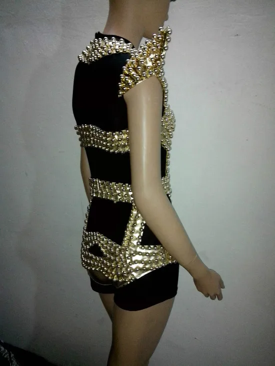 Handmade sewing Beading Bodysuit Occident Bar Female DJ singer Jazz stage Costume Leading dancer sexy Rock performance costumes