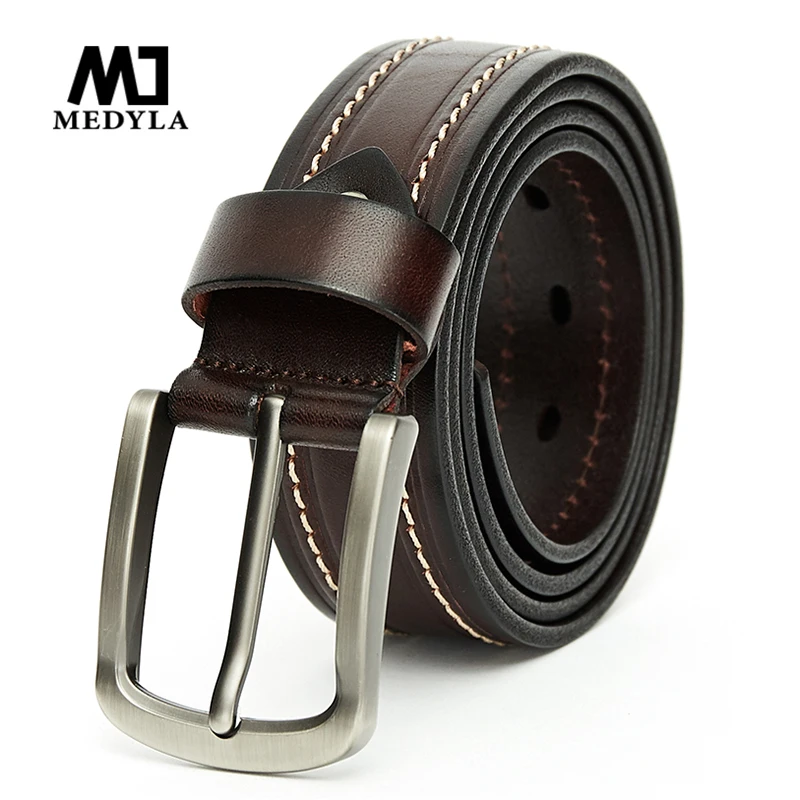 MEDYLA fashion belts for men high quality natural leather casual business men's belt retro suit belt metal pin buckle Dropship