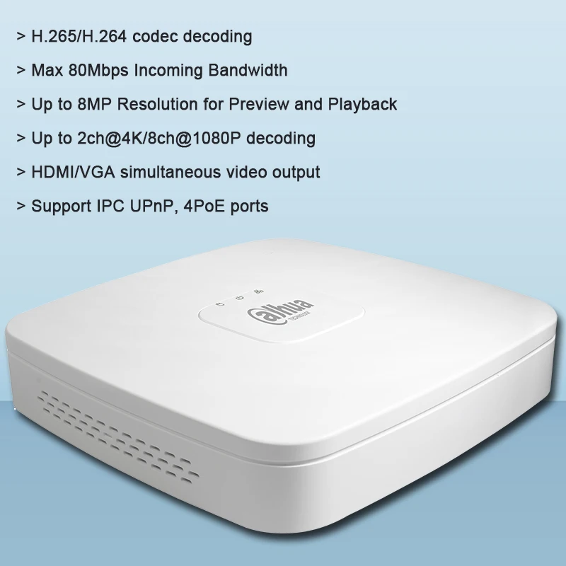 Dahua NVR DVR сетевой видеорегистратор 4K 4 PoE порт NVR4104 P 4KS2 4Ch NVR4108 8CH Смарт мини 1U до 8MP IP