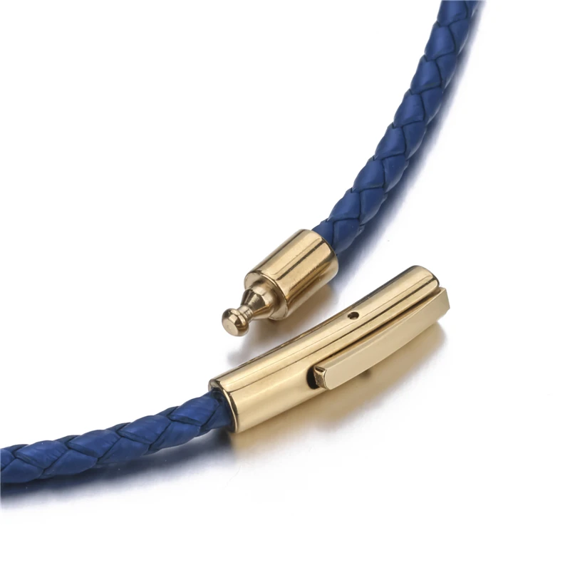 3mm Mens Womens Multicolor Braided Genuine Leather Cord Gold Stainless Steel Secure Clasp Necklace Chain Wholesale Jewelry | Украшения и