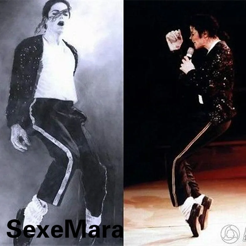 MJ Майкл Джексон черные брюки джинсы развлечения прямые золотые повседневные