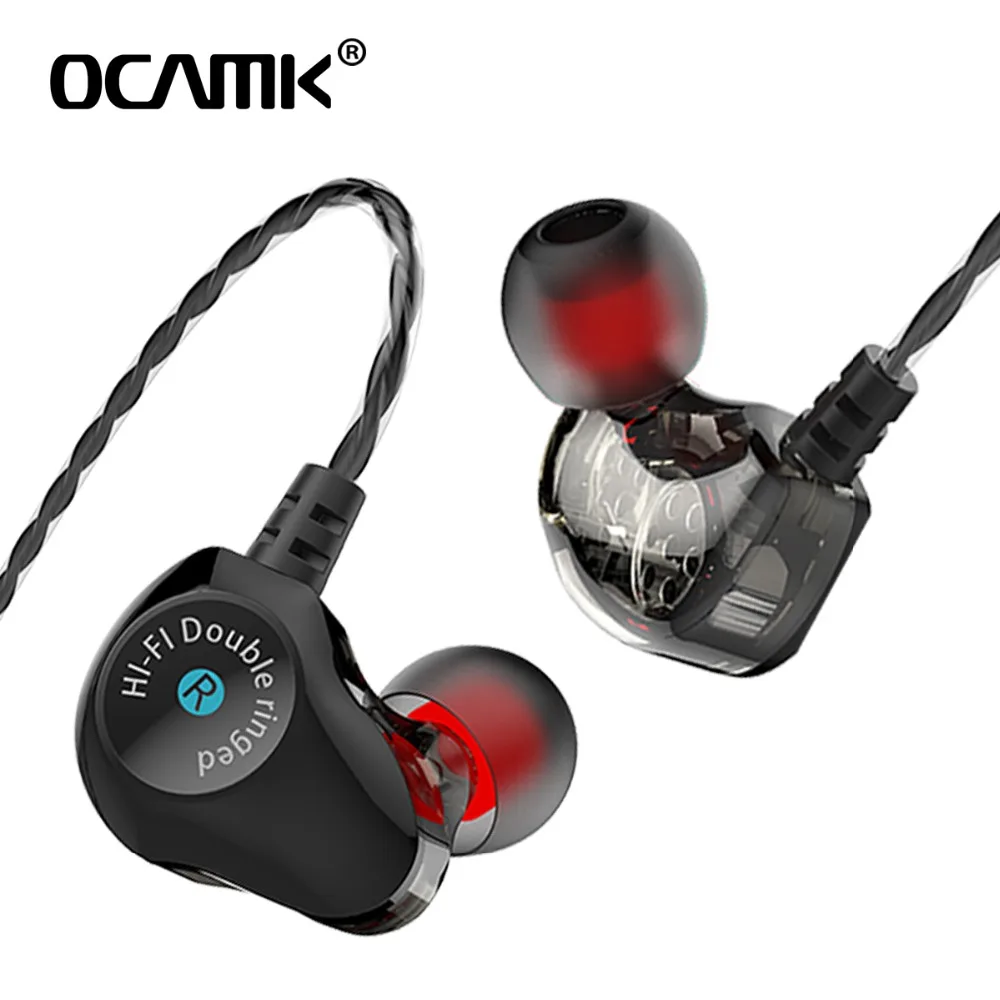 OCAMK D6 в ухо HIFI 4 ядра наушники 3 5 мм двойной драйвер проводные для телефона с