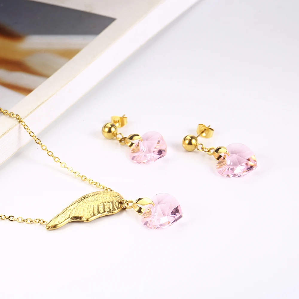 XUANHUA Ангел подвеска крыло ожерелье серьги набор из нержавеющей стали ювелирные