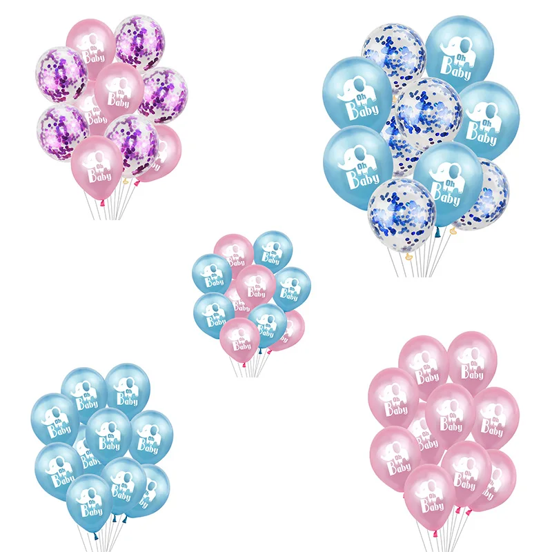 

10pcs Blue Pink Latex Confetti Balloon Gender Reveal Party Supplies Cartoon Elephant Oh Baby Printed Birthday Decor Balloons