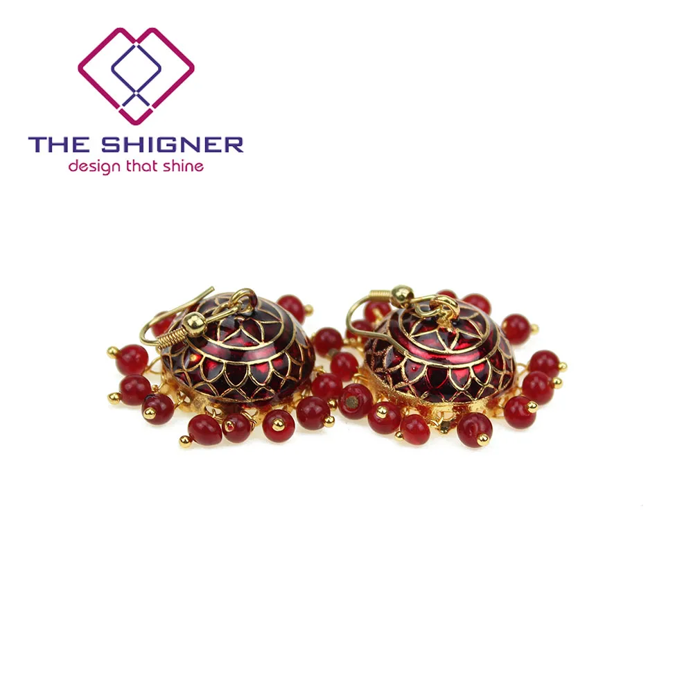 Классические индийские эмалированные сережки Meenakari золотого оттенка Jhumka Jhumki