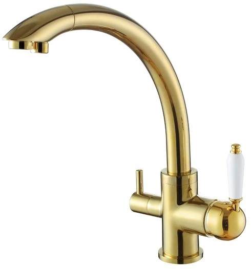 Твердый латунный поворотный 3 в 1 питьевой воды смесители для кухни Robinet Para Torneira Wels смеситель для раковины три потока 3 Way Фильтр Краны - Цвет: Golden