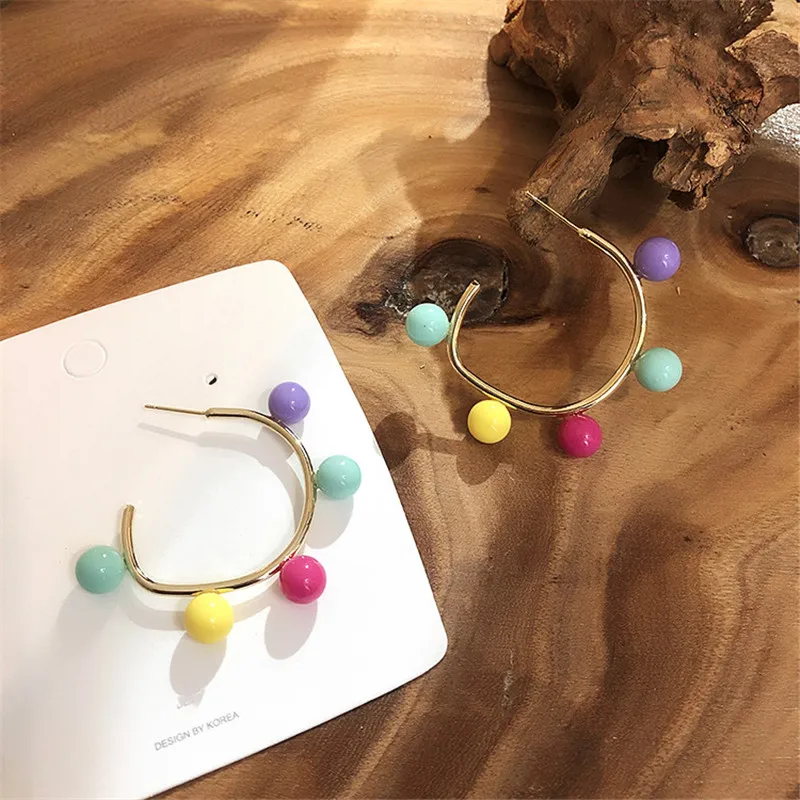 Женские серьги с цветными бусинами Ears high корейские модные серьги-кольца C