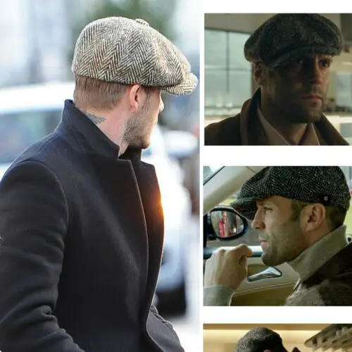 Мужская восьмиугольная кепка Newsboy Весенняя винтажная темно синяя клетчатая для