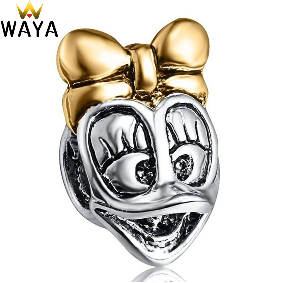 Waya серебро Цвет очарование мультфильм Минни Талисманы европейского бисера Fit