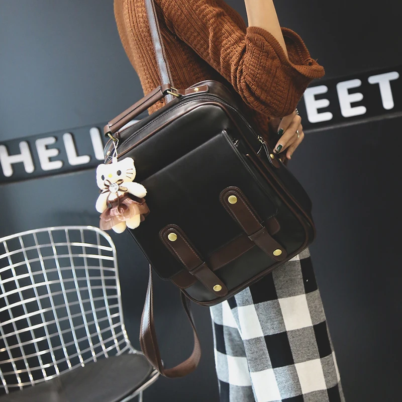 Новинка 2018 Женская однотонная сумка из искусственной кожи винтажный рюкзак в