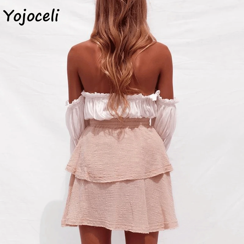 Yojoceli 2018 хлопковые блузки с открытыми плечами и рюшами рубашка для женщин уличная