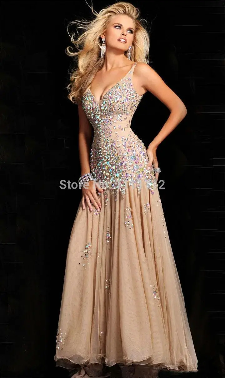 Free shippingFully Beading Spaghetti Straps Blue and Champagne Prom Dress Evening Gowns Chiffon 2013 | Свадьбы и торжества