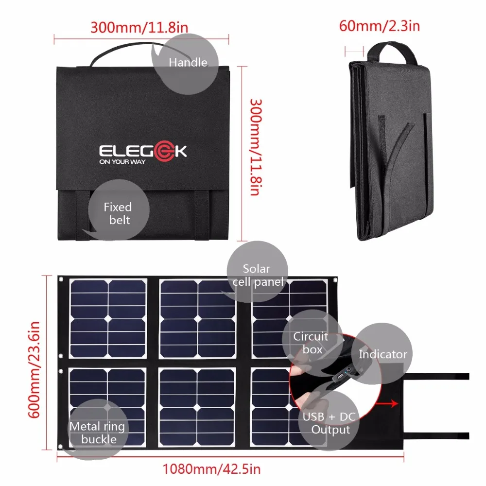 Складная солнечная панель ELEGEEK 80 Вт USB + DC Выход портативная для телефона ноутбука