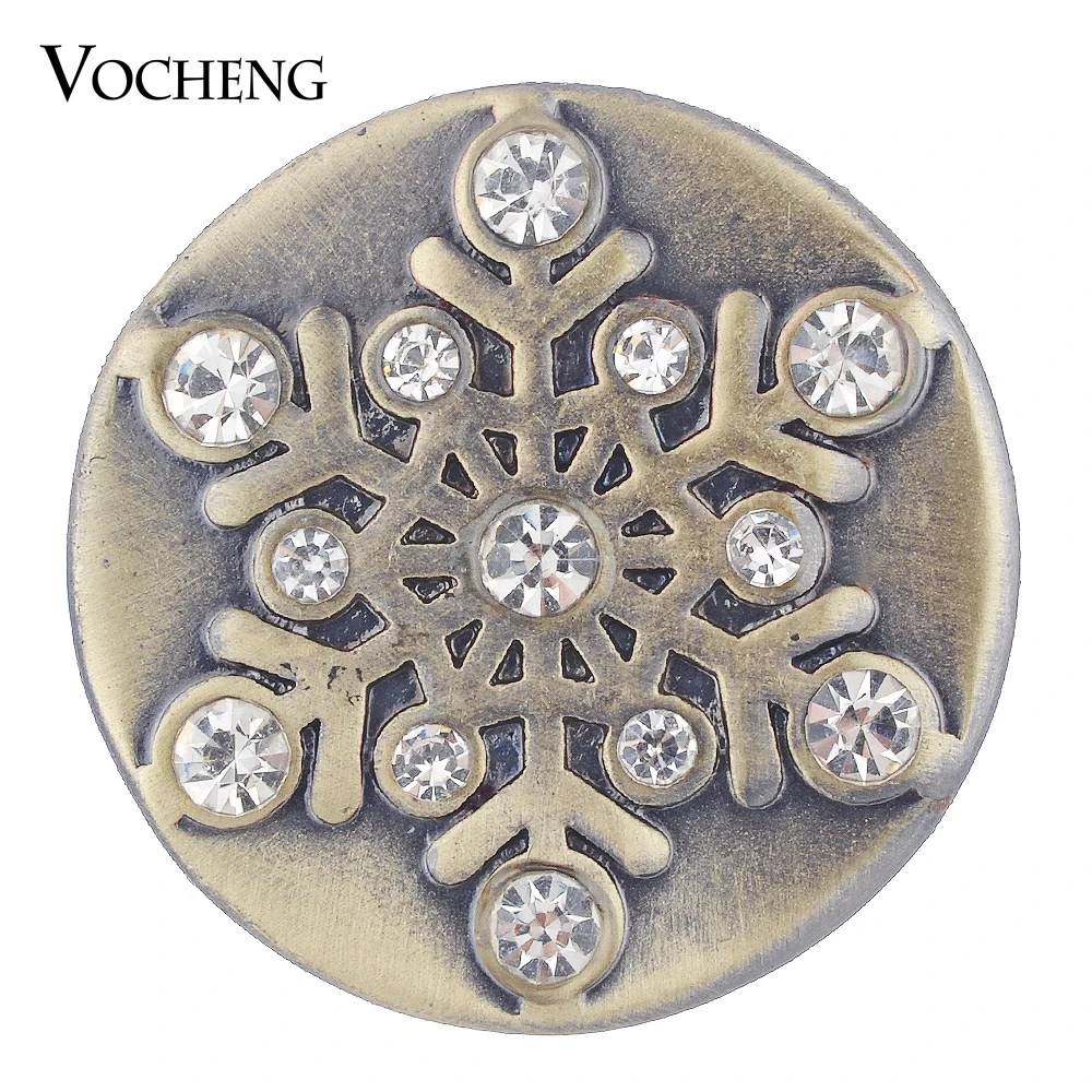 

10PCS/Lot Wholesale Snowflake Vocheng Ginger Snap Charms Christmas Gift Antique Bronze Button with Crystal 18mm Vn-1748*10