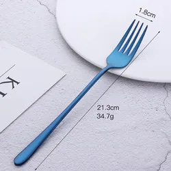 blue-1 pcs Столовая вилка из нержавеющей стали, корейские Десертные Вилки, Серебряная столовая посуда для стейка, розовое золото, десертная вилка, кухонные, вечерние, инструменты - Цвет: blue-1 pcs